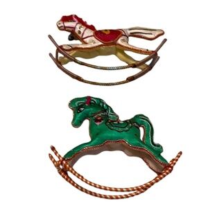 VINTAGE Chinese Embroidered Silk Rocking Horse Ornament-‎ Set